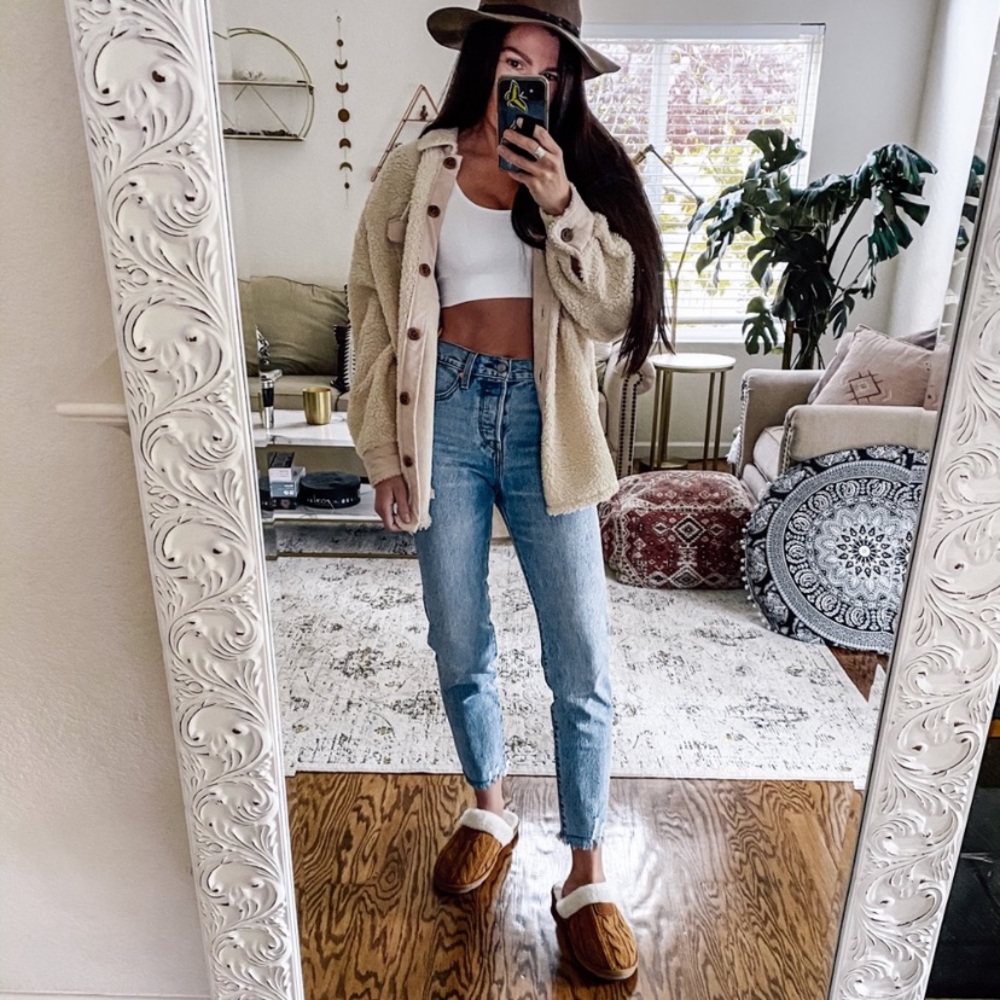 Levi’s high waist button fly wedgie jeans.